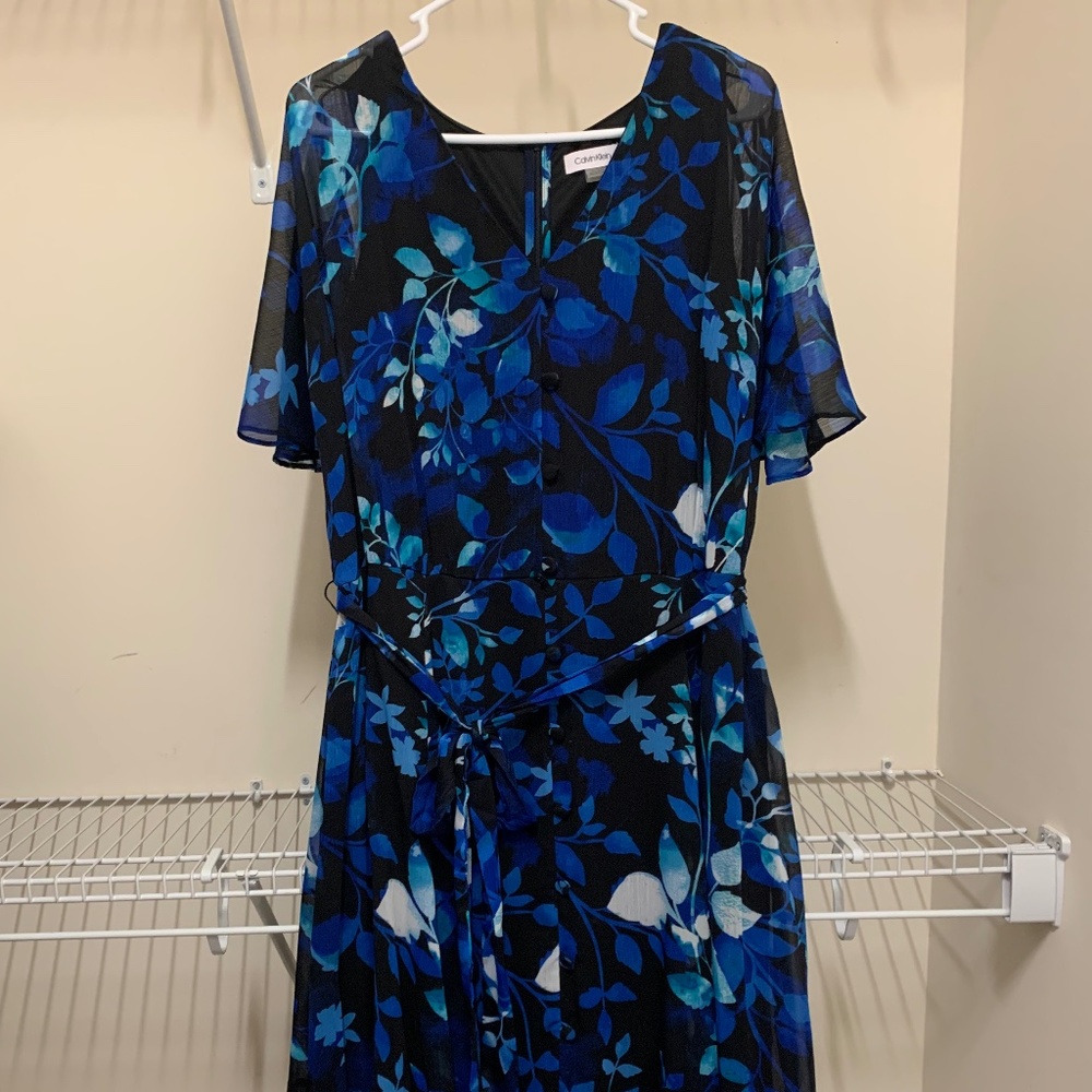 Calvin Klein Blue and Black Floral Dress 20W